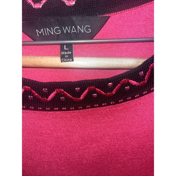 Ming Wang Large Pink Black Open Front 100% Filament Cardigan Jacket & Top Set - Picture 3 of 9